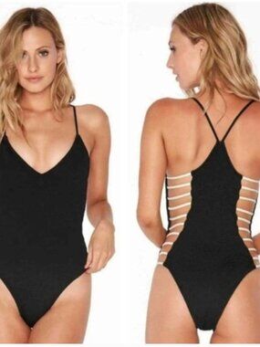 l*space Pucker Up Wildside Black And White V-Neck Racerback Swimsuit Sz 6